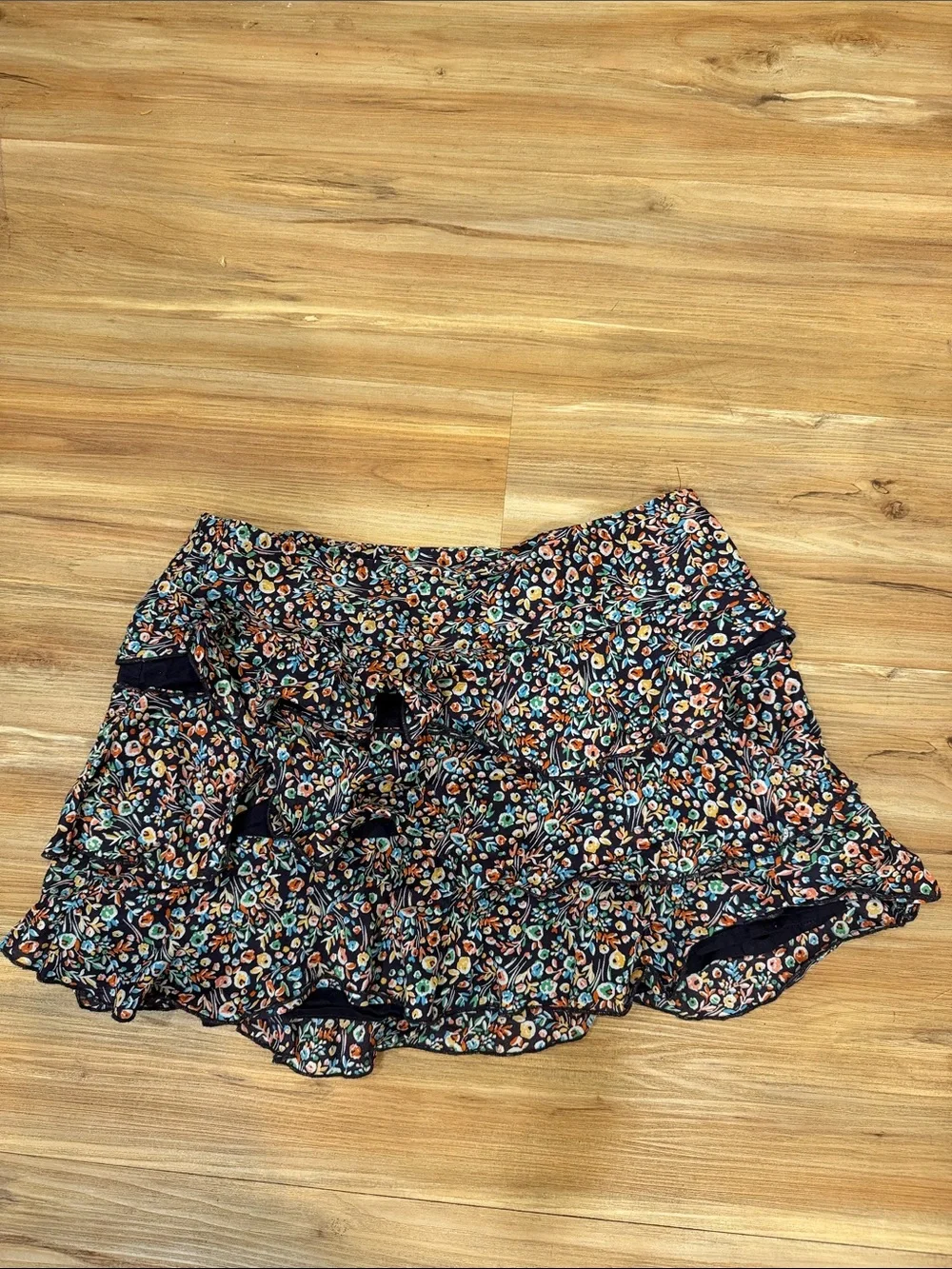 Express Floral Ruffle Mini Skirt - Black Multi